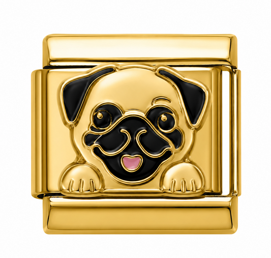 Cute Pug Face Gold Italian Charm