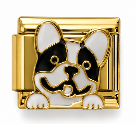 Black and White French Bulldog Gold Italian Charm
