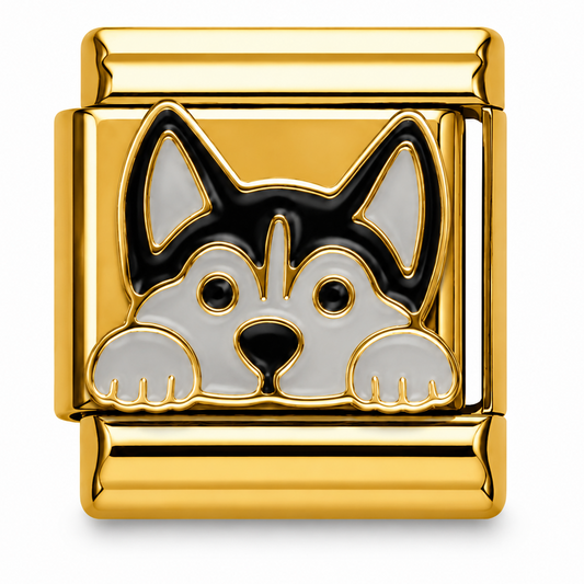 Black and White Husky Gold Italian Charm