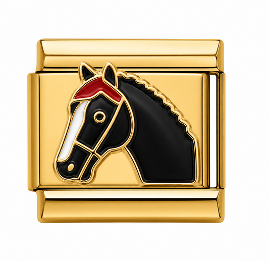Black Horse Head Gold Italian Charm