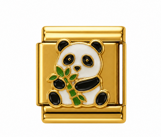 Panda with Bamboo Gold Italian Charm