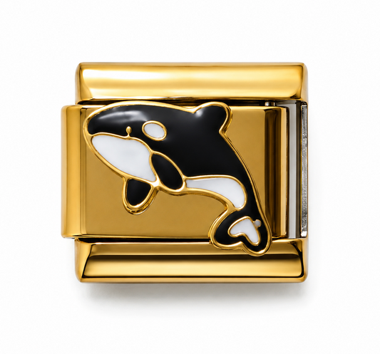 Black and White Orca Gold Italian Charm