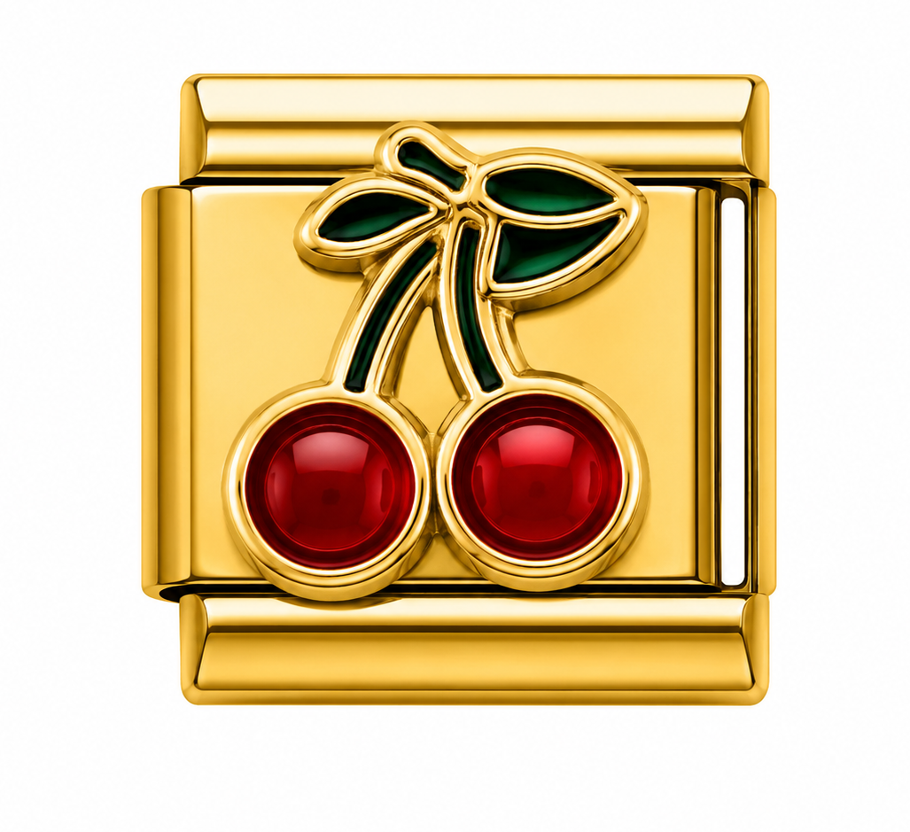 Red Cherry Bow Gold Italian Charm