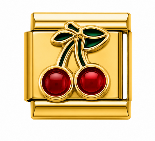 Red Cherry Bow Gold Italian Charm