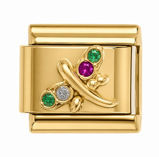 Multicolour Crystal Dragonfly Gold Italian Charm