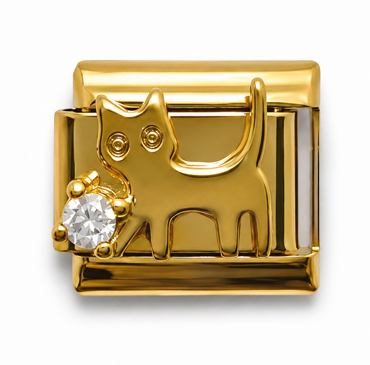 Crystal Ball Cat Gold Italian Charm