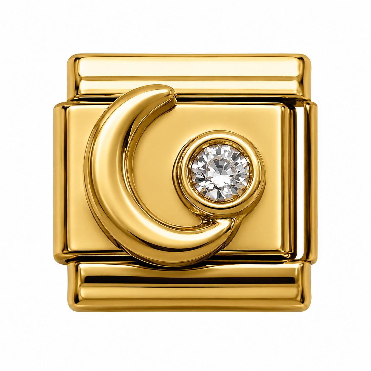 Crystal Crescent Moon Gold Italian Charm