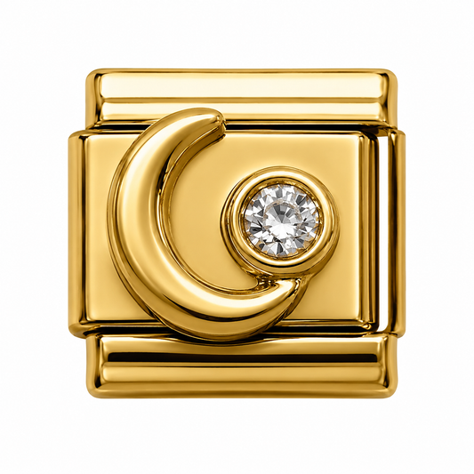 Crystal Crescent Moon Gold Italian Charm