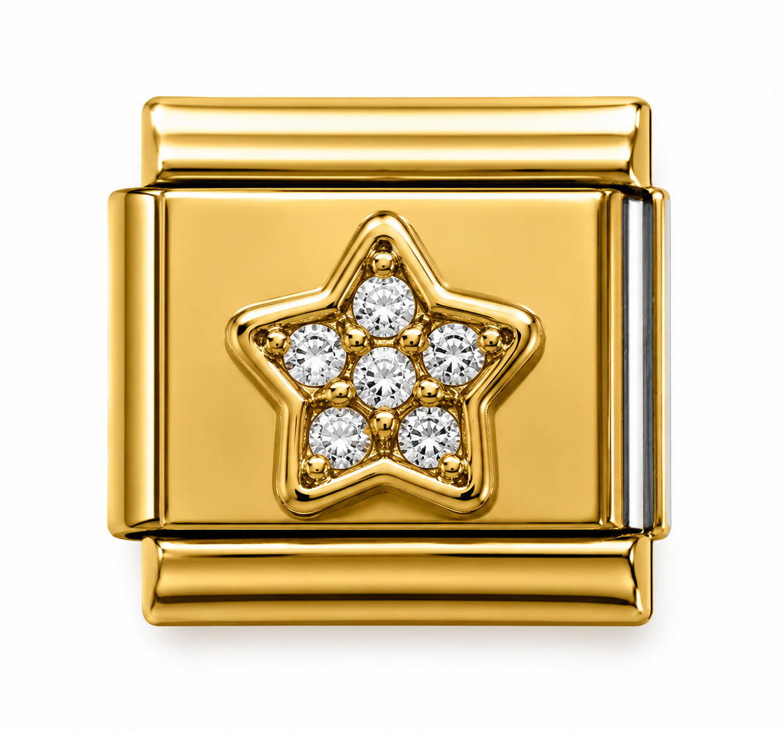 Crystal Star Gold Italian Charm