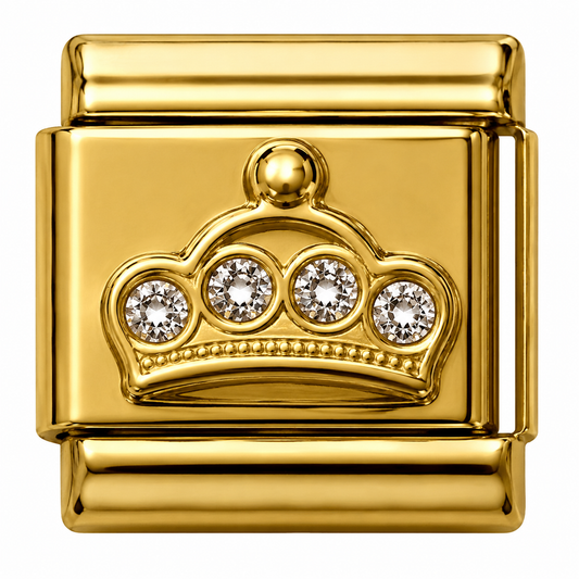 Crystal Crown Gold Italian Charm