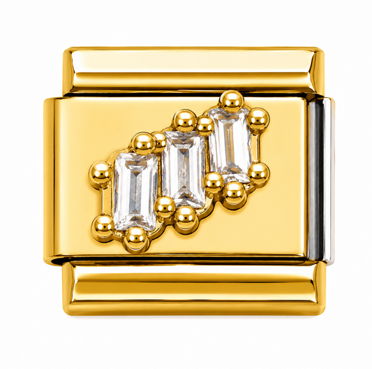 Triple Baguette Crystal Gold Italian Charm