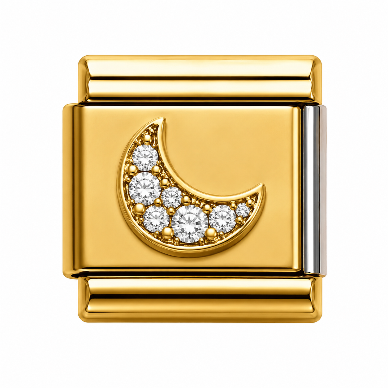Pavé Crystal Crescent Moon Gold Italian Charm