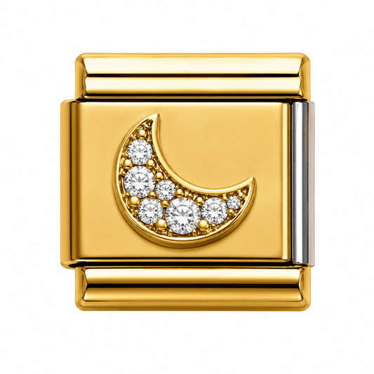 Pavé Crystal Crescent Moon Gold Italian Charm