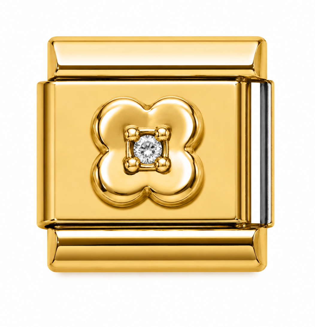 Crystal Four-Petal Flower Gold Italian Charm