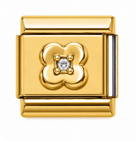 Crystal Four-Petal Flower Gold Italian Charm