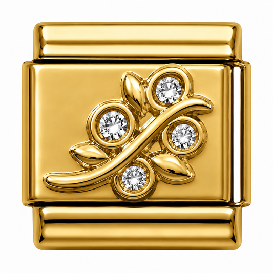Crystal Floral Vine Gold Italian Charm