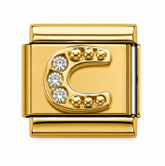 Crystal Letter C Gold Italian Charm