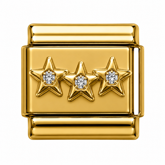 Triple Crystal Star Gold Italian Charm