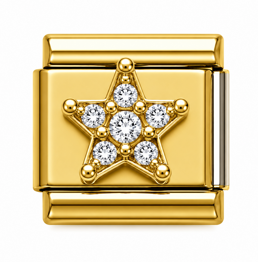 Beaded Crystal Star Gold Italian Charm