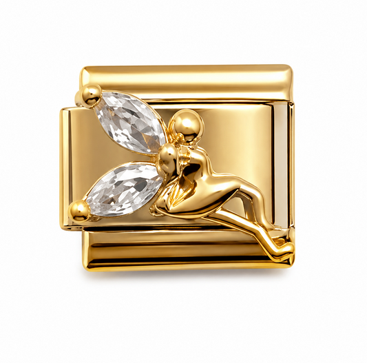 Crystal Wing Fairy Gold Italian Charm