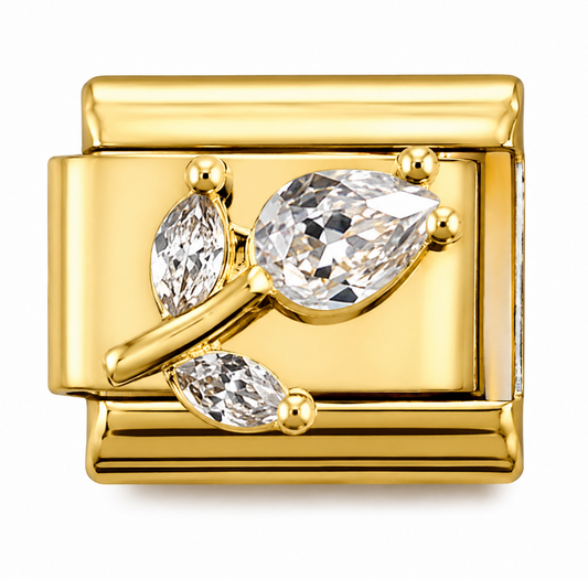 Triple Crystal Leaf Gold Italian Charm