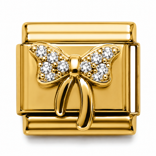 Crystal Bow Gold Italian Charm