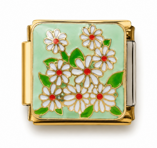 White Daisy Bouquet Gold Italian Charm