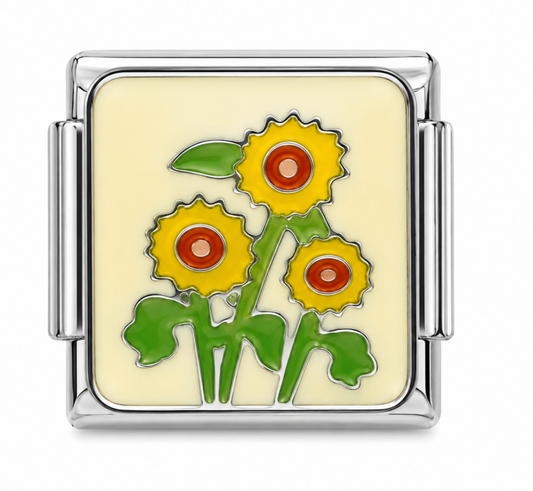 Yellow Sunflower Bouquet Silver Italian Charm