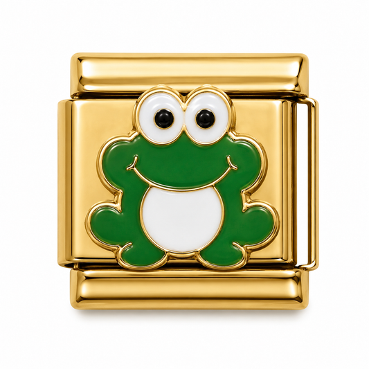 Smiling Green Frog Gold Italian Charm