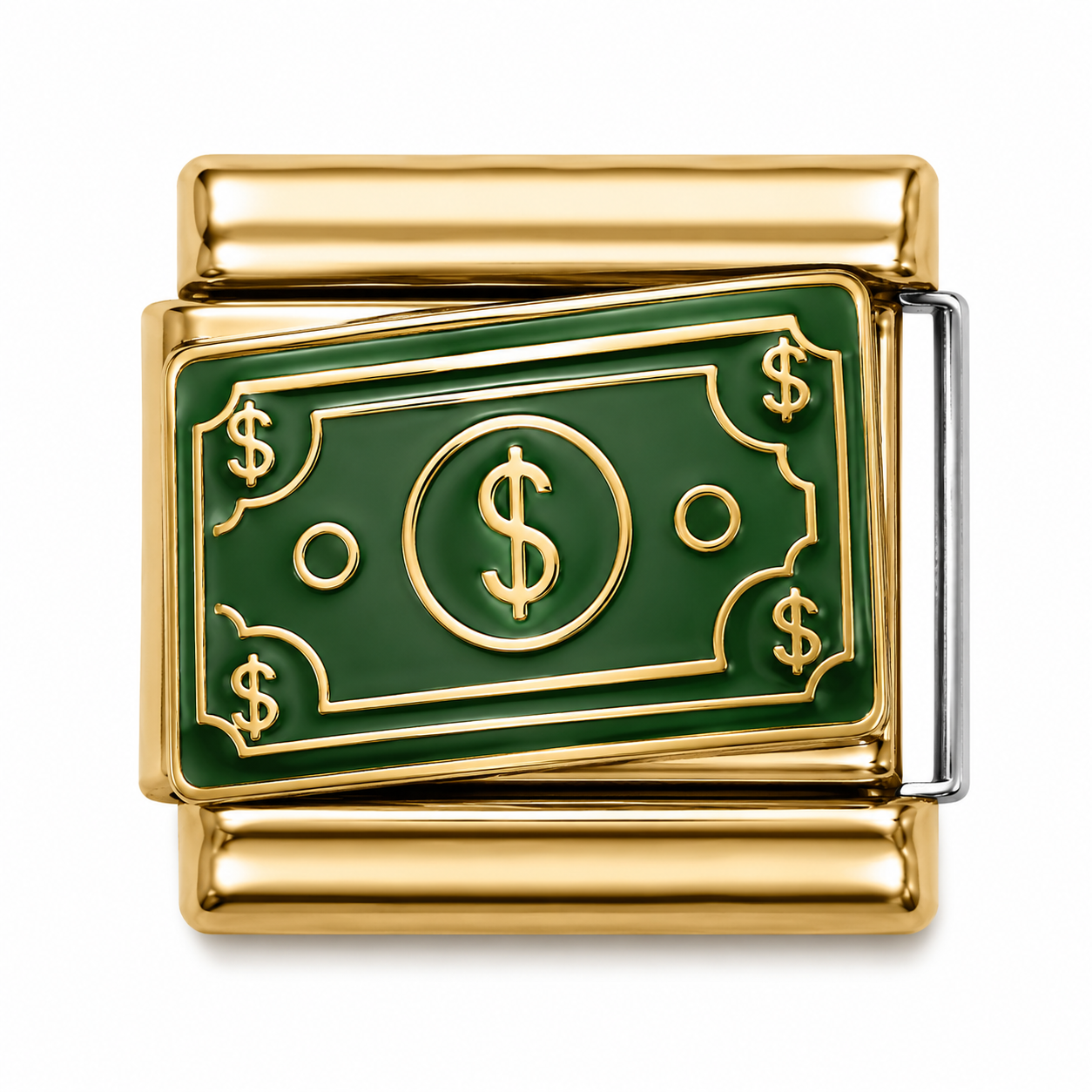 Green Dollar Bills Gold Italian Charm