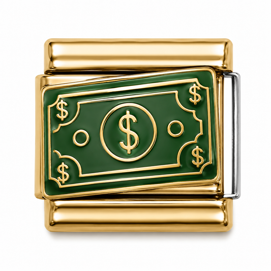 Green Dollar Bills Gold Italian Charm