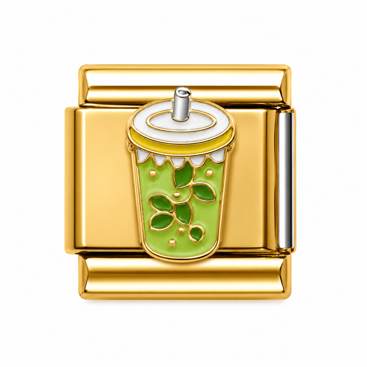 Green Matcha Tea Cup Gold Italian Charm