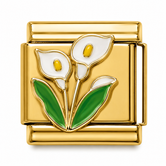White Calla Lily Gold Italian Charm