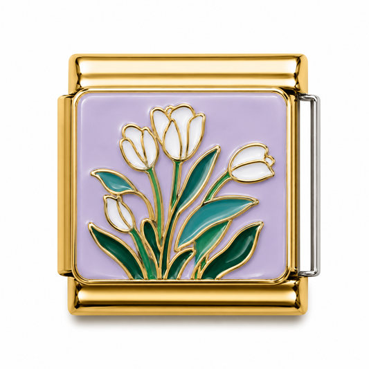 White Tulip Garden Gold Italian Charm