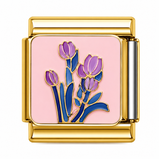 Purple Tulip Garden Gold Italian Charm