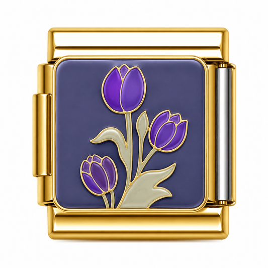 Purple Tulip Bouquet Gold Italian Charm