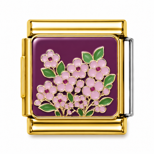 Pink Blossom Bouquet Gold Italian Charm