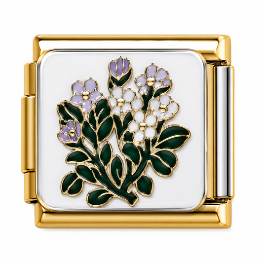 Lavender and White Floral Bouquet Gold Italian Charm