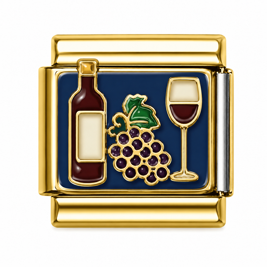 Wine Bottle and Grapes Gold Italian Charm