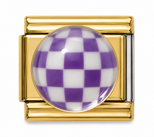 Purple Checkered Dome Gold Italian Charm
