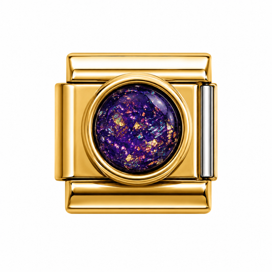 Purple Opal Glitter Dome Gold Italian Charm