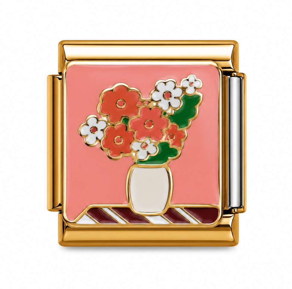 Coral and White Flower Vase Gold Italian Charm