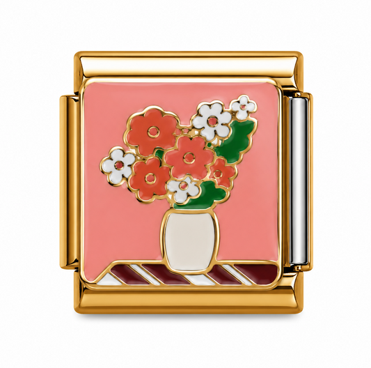 Coral and White Flower Vase Gold Italian Charm
