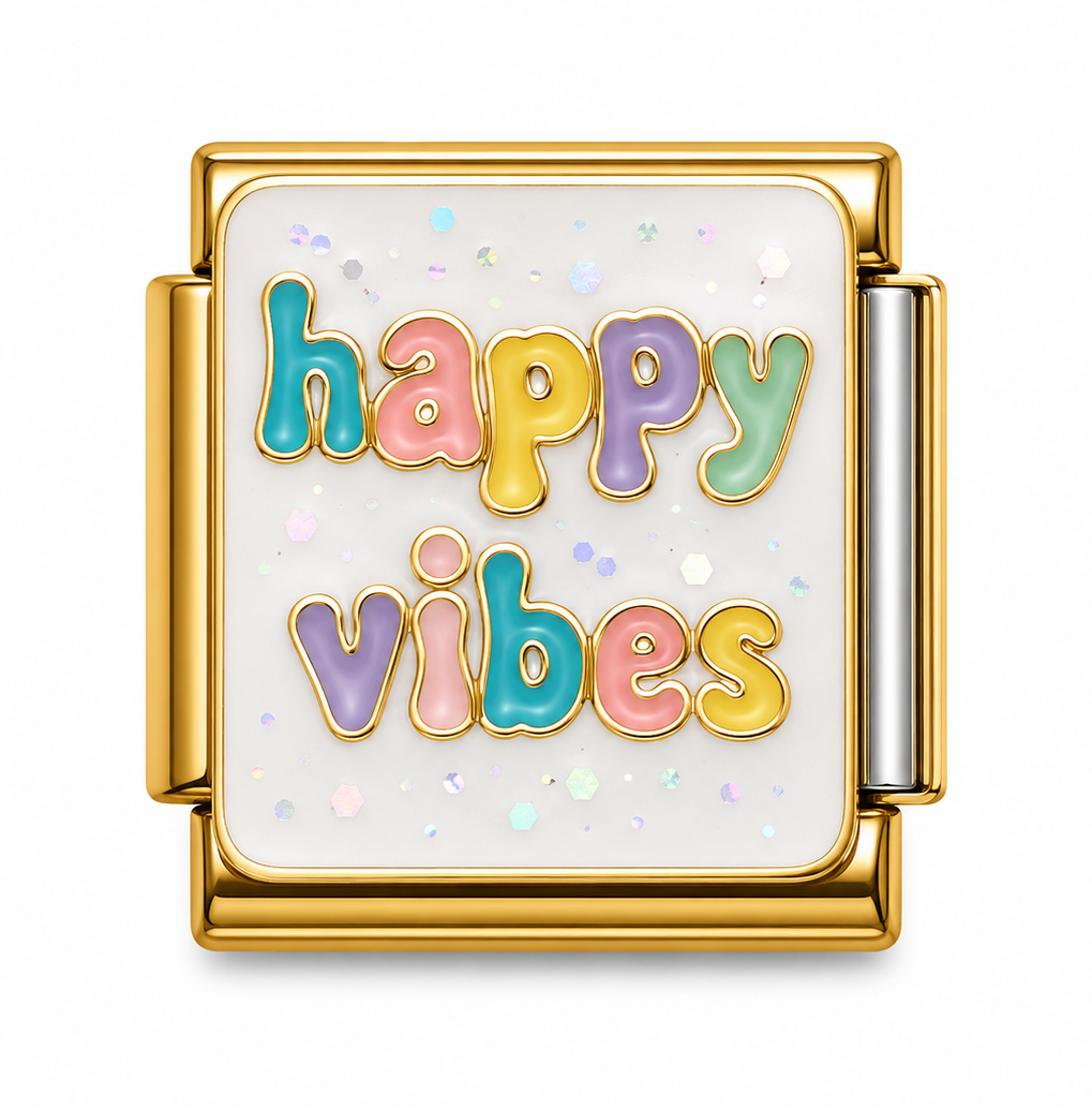 Happy Vibes Gold Italian Charm