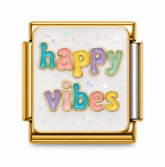 Happy Vibes Gold Italian Charm