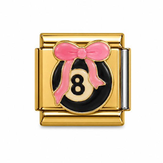 Pink Bow 8-Ball Gold Italian Charm