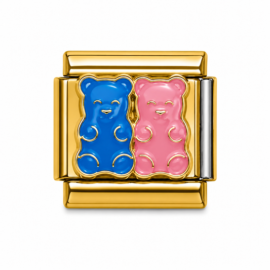 Blue and Pink Gummy Bears Gold Italian Charm