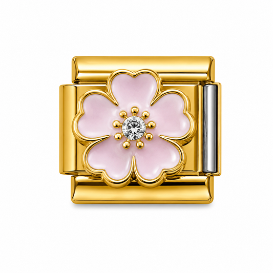 Pink Crystal Blossom Gold Italian Charm