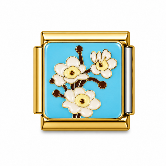 White Cherry Blossom Gold Italian Charm
