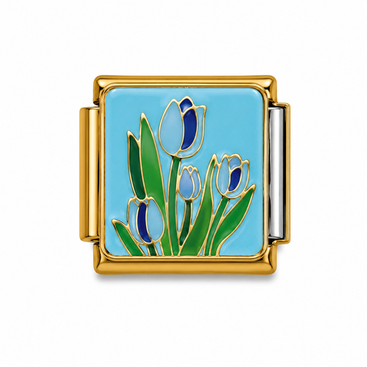 Blue Tulip Garden Gold Italian Charm